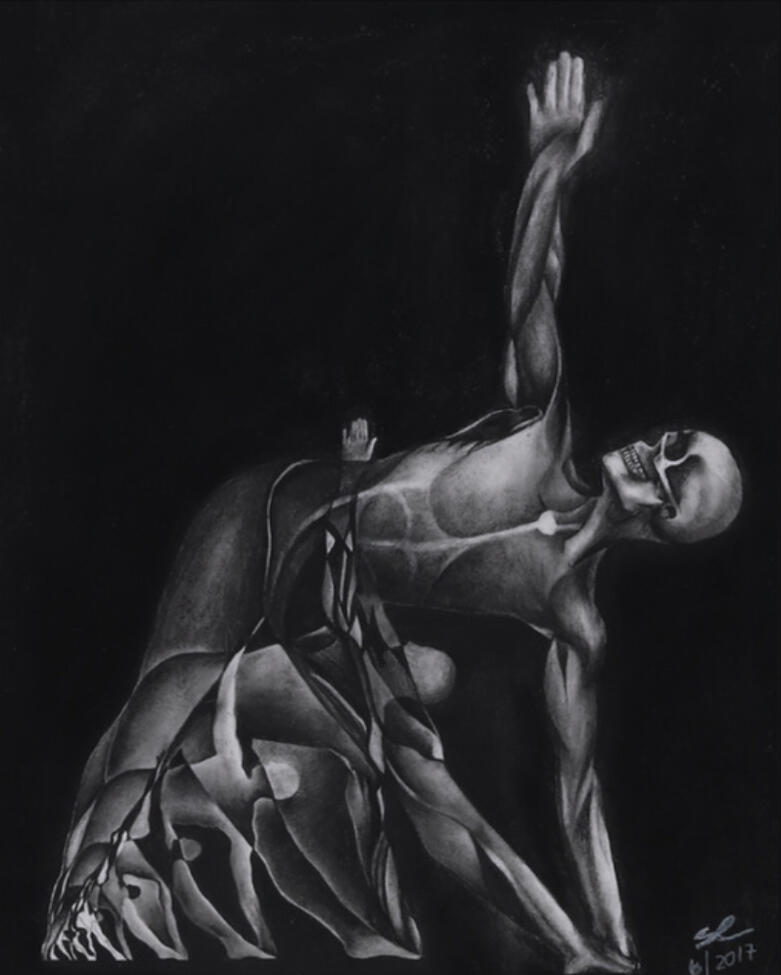 Reproduction on canvas. Exploring the concept of self-similarity, a property of fractal mathematics, through the lens of yoga asana Triangle pose. 8&quot;x10&quot; &amp; 16&quot;x20&quot;